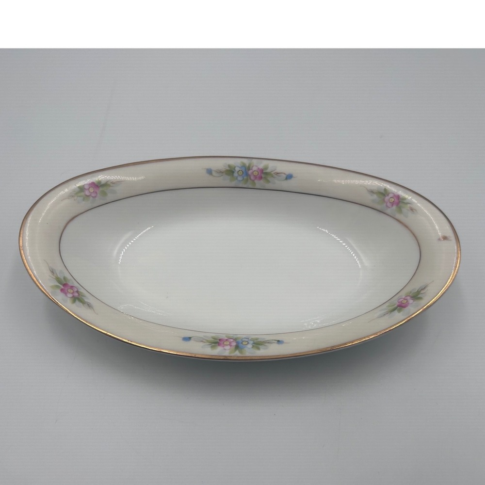 Noritake Sedan Oval Fruit Bowl Handpainted Nippon Floral Gold Trim Vintage 7.75"